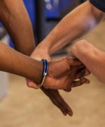 image of criminal justice students practicing handcuffing