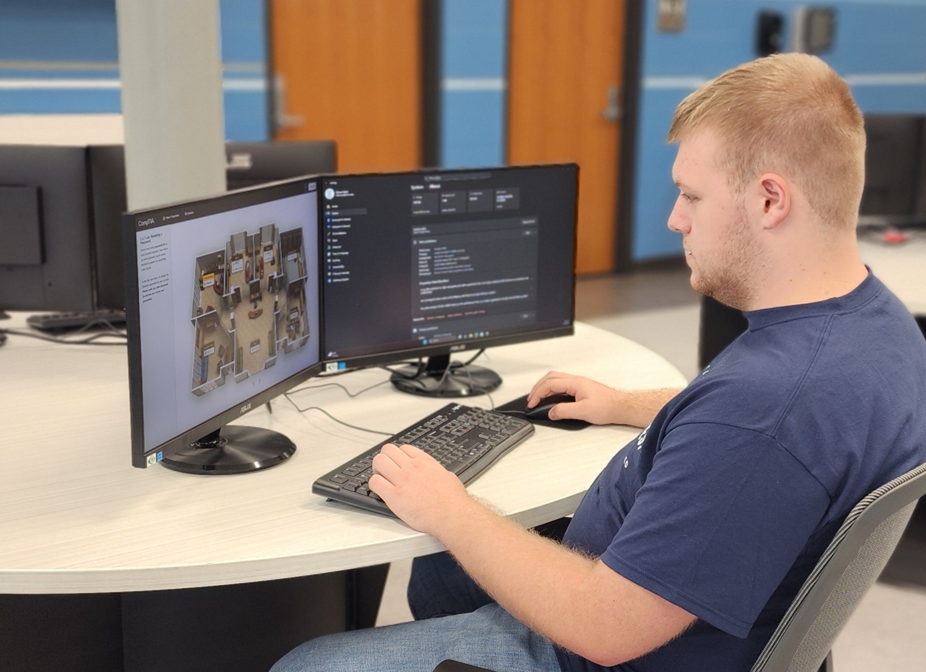 Cybersecurity student in class