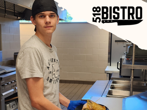 student in kitchen