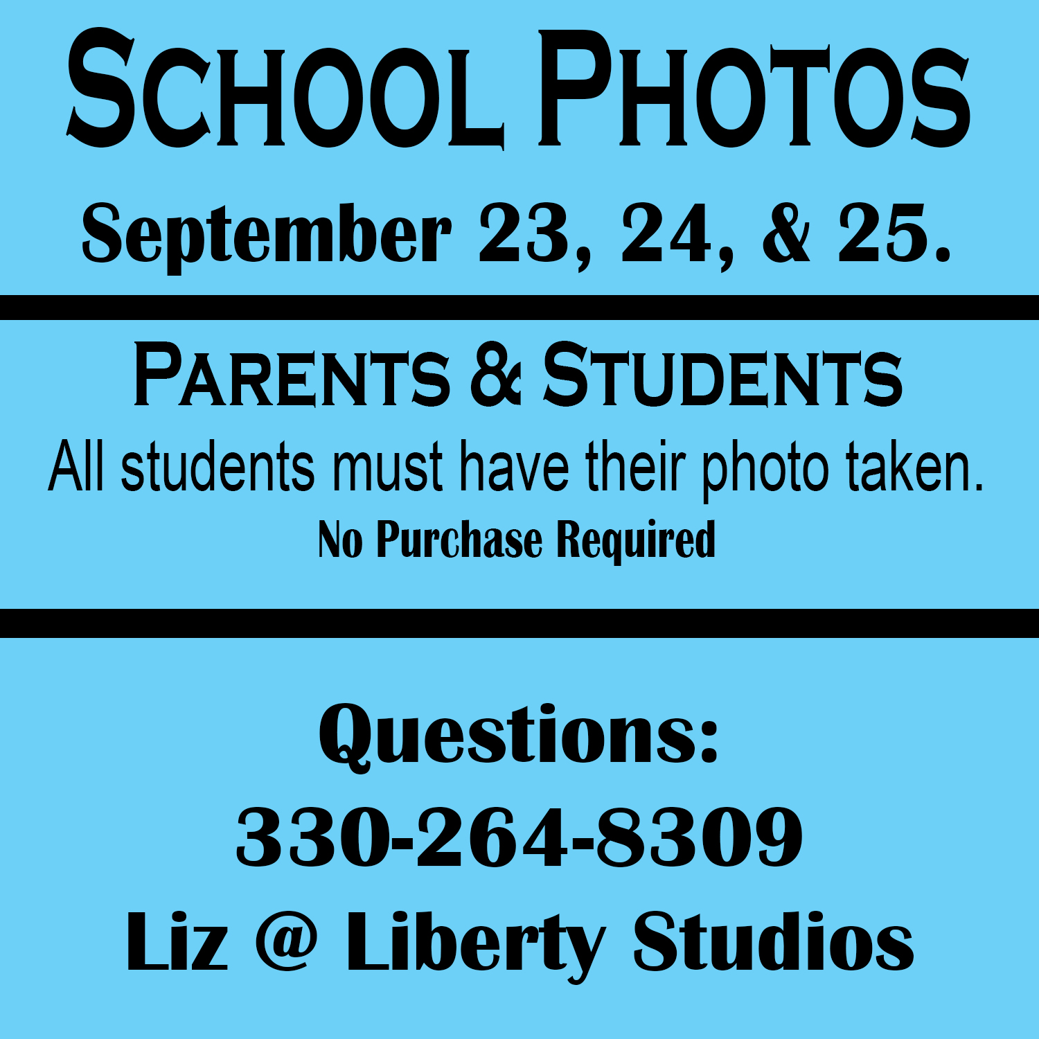 School photos September 23, 24, 25