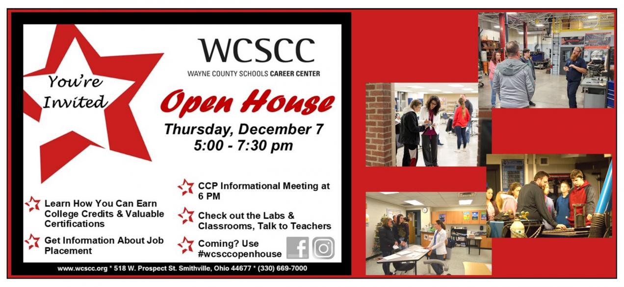 Open House will be held on Thursday, December 7, 2023 from 5-7:30 p.m.