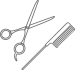 Grey scissors and brush. 