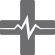Grey cross icon with pulse line going across it. 