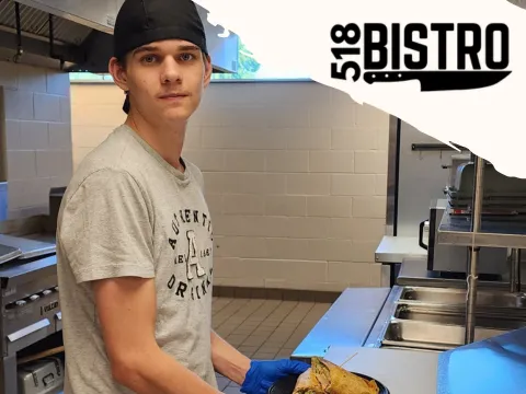 student in kitchen