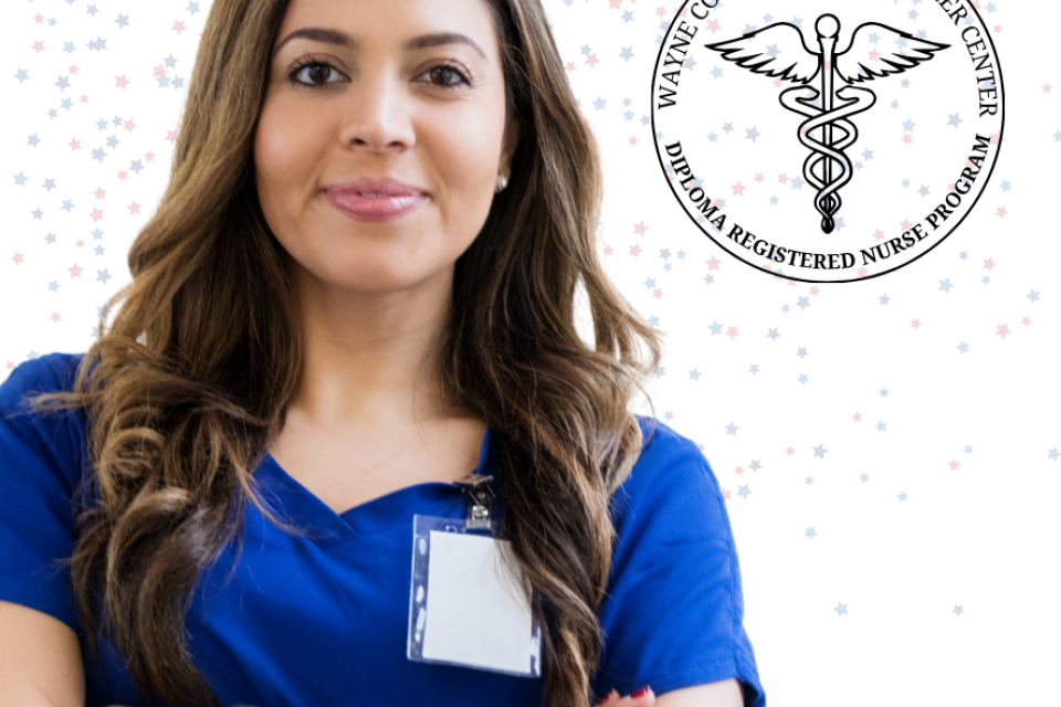 adult education student in blue scrubs